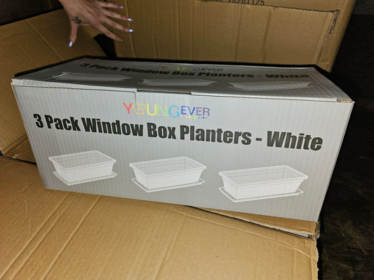 3 Pack White Window Box Planters
