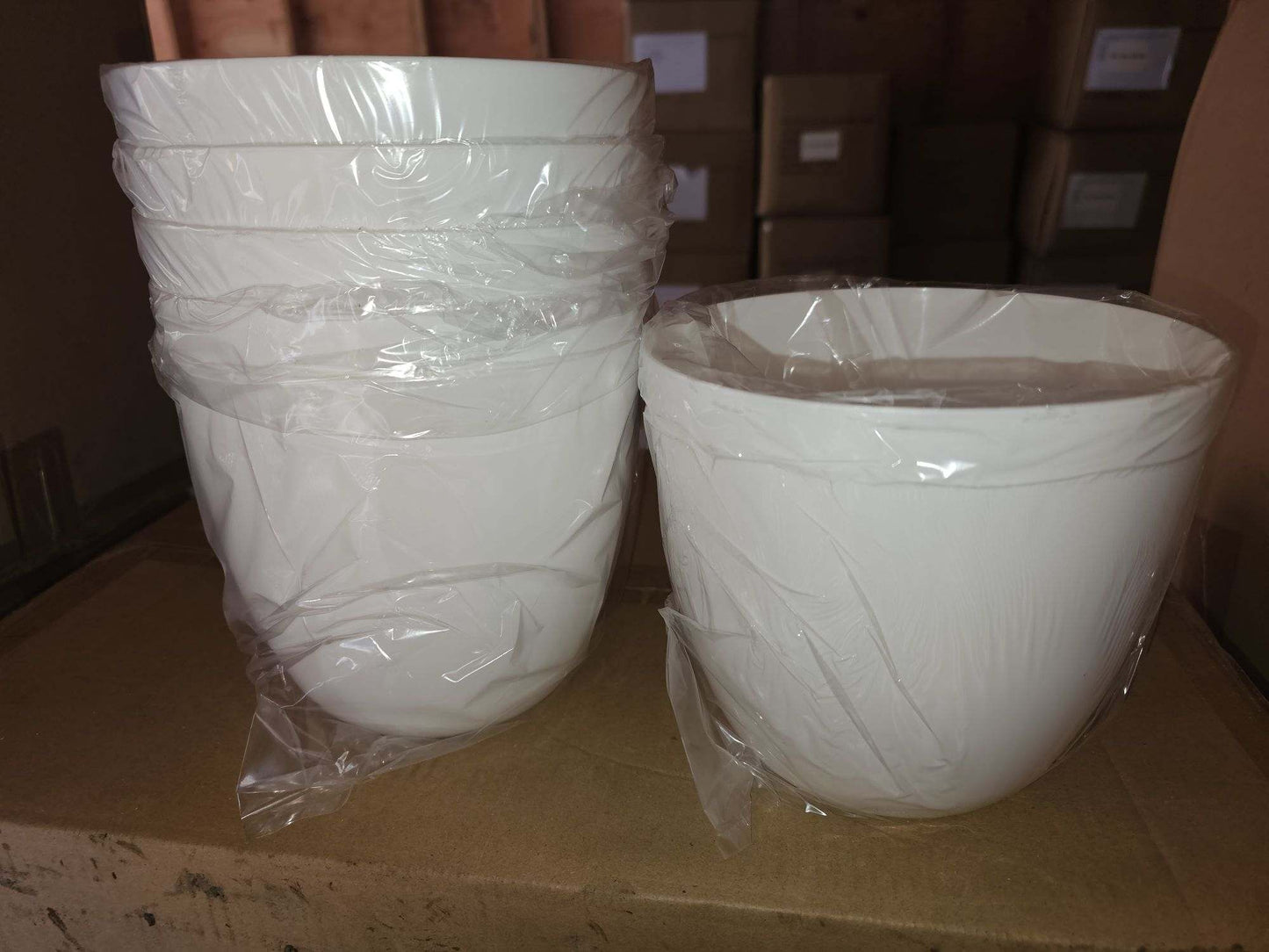 7 Pack 6.5" Plastic Plant Pots with Saucers - White