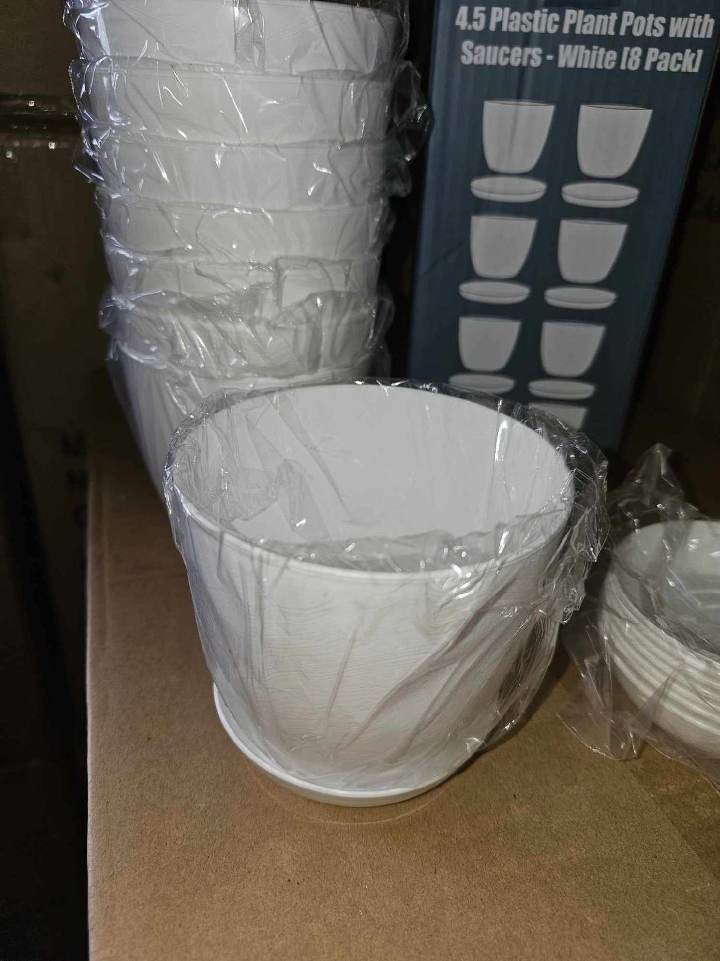 8 Pack 4.5" Plastic Plant Pots with Saucers - White